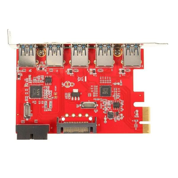Carte PCI-Express 5 Ports PCI-E USB 30 HUB 20 broches 15 broches adaptateur SATA rouge Dolun
