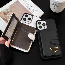 Kaartvak Portemonnee Leren telefoonhoesje voor Apple iPhone 15 Pro Max hoesjes Designer iPhone hoesje 14 Pro Max 14 Plus 13 12 11 Luxe creditcardhouder Mode Driehoek P Cover