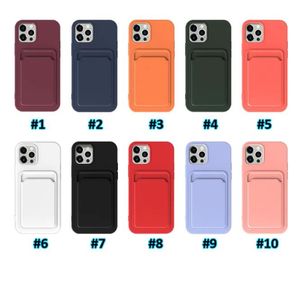 Carte Slot Slothid Silicone Soft Phone Cas pour iPhone 14 13 12 11 Pro Max Mini XR XS X 8 7 6 Plus couverture de cas TPU de couleur pure