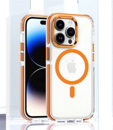 Draadloze magnetische zuigkosten voor iPhone15 14 13 12 11 Pro Max plus Samsung S24 S23 Ultra Plus transparante TPU Soft en Hard Combination MagSafe Case Cover