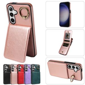 Kaartsleuf Pack Holder Cases voor Samsung S23 FE S24 Ultra S22 Plus A05 A05S A12 A13 A14 A15 A24 A25 A34 A54 Lederen portemonnee Metalen vingerring Smart Phone Stand Back Cover