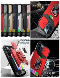 Carte Slot Pocket Slide Camshield Lens Cas pour iPhone 14 Max plus 13 12 11 Pro XS XR X HAUTER MAGANT ASPUCET HARD PC TPU HYBR5432996