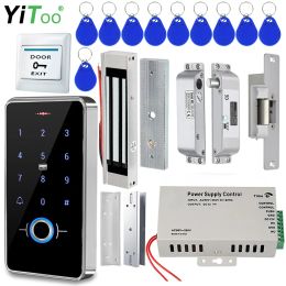 Carte Yitoo RFID Empreinte digitale Contrôle d'accès à la porte Système de porte, IP68 Ensemble de verrouillage électrique entièrement étanche pour la maison en toute sécurité, extérieur