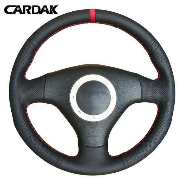 Cardak – couvre-volant de voiture avec marqueur rouge en cuir noir, pour Audi A4 B6 2002 A3 3 rayons 2000 2001 2003 Audi Tt 19992005 J220808257n