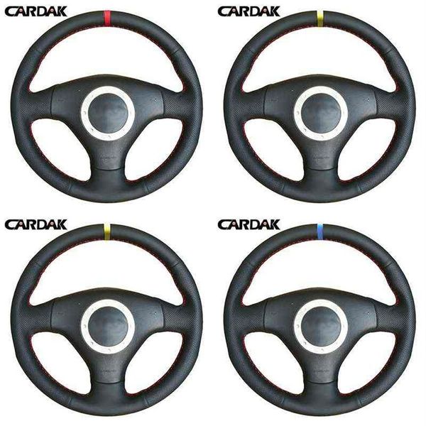 Cardak – couvre-volant de voiture avec marqueur rouge en cuir noir, pour Audi A4 B6 2002 A3 3 rayons 2000 2001 2003 Audi Tt 19992005 J220808282n