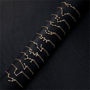 Kartonnen ster Zodiac Sign 12 Constellation Bracelet Crystal Charm Gold Chain armband voor vrouwelijke meisjes verjaardagsjuwelen geschenken GC1212