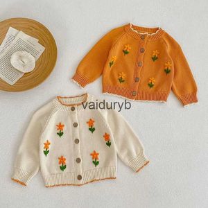 Cardigan à manches longues pour petites filles de 0 à 3 ans, manteau tricoté à fleurs, pulls pour enfants, automne