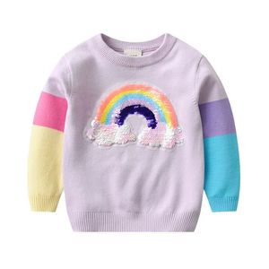 Vest 2 8T peuter kind baby meisje winterkleding pailletten regenboog meisjes trui elegante baby gebreide trui top warme kinderkleding 231021