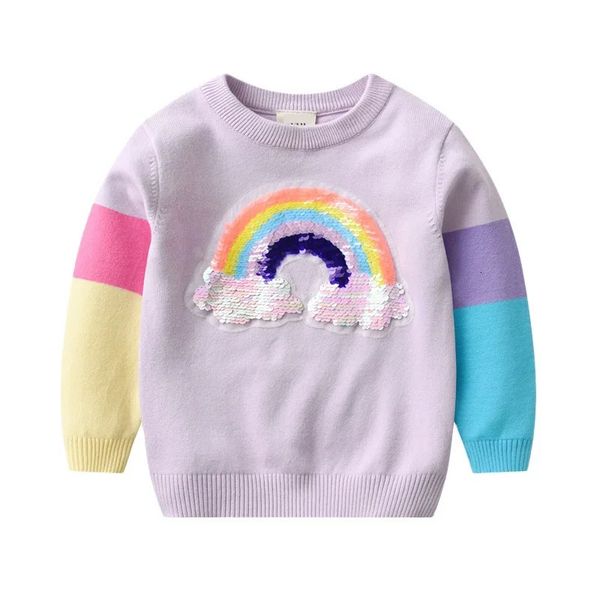 Cardigan 2 8T Enfant en bas âge bébé fille vêtements d'hiver paillettes arc-en-ciel filles pull élégant infantile tricot pull haut enfants tricots chauds 231021