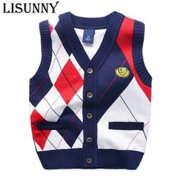 Vestelijk 2023 Autumn Spring Kids Boy Sweater Vest Kinderen Kleding Geplaat