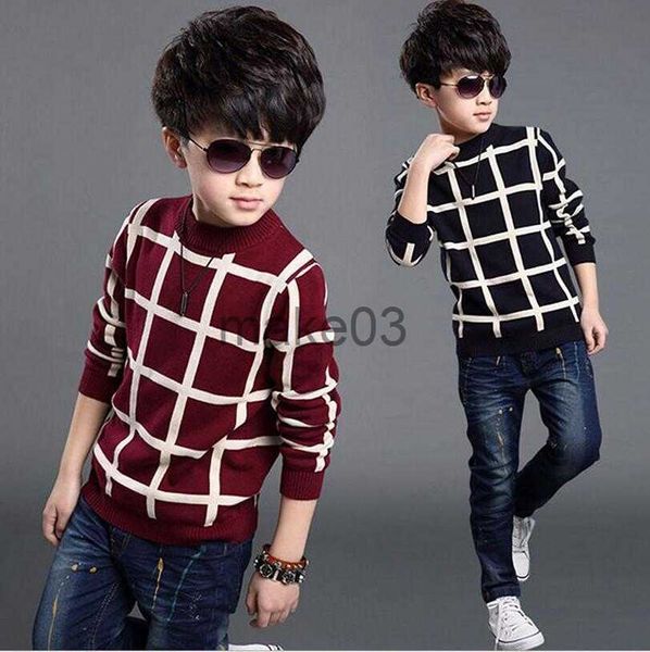 Strickjacke 2023 Herbst Winter England Stil Neue Kinder jungen Plaid Pullover Mantel Kinder Kleidung Baby jacquard Baumwolle Jungen Pullover 410Y J230801