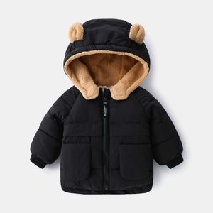 Cardigan 2023 Coreano Otoño Invierno Niños Boy Parkas Oso de dibujos animados Orejas Niña Chaqueta Abrigo 1-6 años Niños Ropa de abrigo TrajesL231211