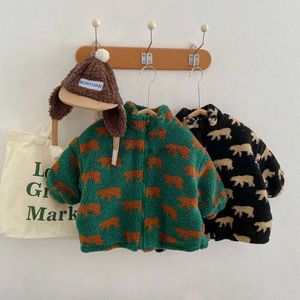 Cárdigan 7846, abrigo para niños, gran oferta de invierno 2023, abrigo cálido para niña, abrigo Mao con estampado de oso Polar, ropa de abrigo para niño a la moda L231211