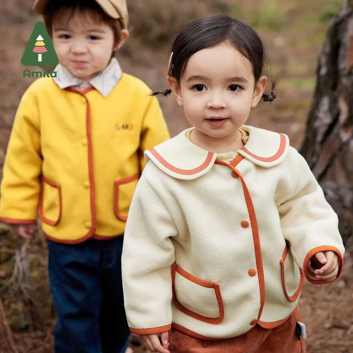 Hırka amila bebek ceket 2023 Sonbahar Yeni kontrastlı kızlar ve erkekler için işlenmiş yumuşak ceketler sıcak giyen çocuk giyim moda olabilir240502