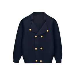 Cardigan Arrivée Cardigans tricotés pour garçons Angleterre Style Double boutonnage Manteaux Printemps Automne Bleu Marine Adolescent Uniforme Filles Pull 230925