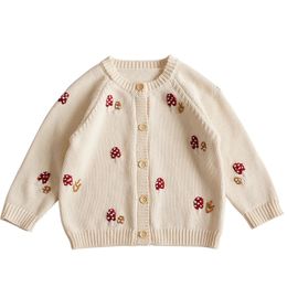 Cardigan Automne Bébé Pull Garçons Fille Chandails Cardigans Broderie Champignon Enfant Manches Longues Tricots Vestes Enfant Tricot Vêtements Hauts 231012