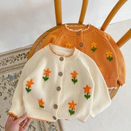 Cardigan bébé fille à manches longues tricot Cardigan infantile automne princesse fleur broderie pull filles tricoté veste bébé vêtements 231017