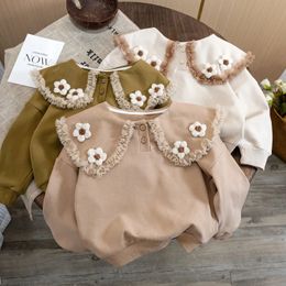 Vest Baby Meisjes Lente Herfst Kleding Fashion3D Bloemen Kanten Kraag Verjaardag Prinses Truien Kinderen Kinderkleding Jassen 231013