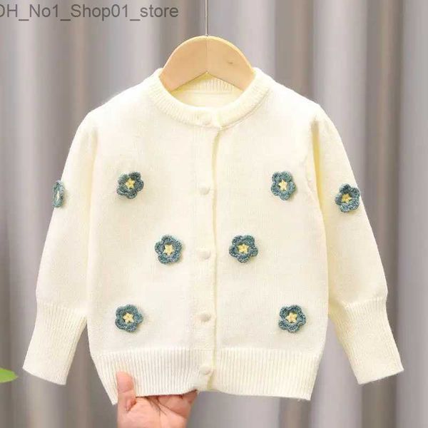 Cardigan Baby Girls Suéter Cardigan Niñas pequeñas Algodón Patrón de flores Niño Abrigo de punto Ropa O-cuello Manga larga Cálido Otoño Invierno Q231206