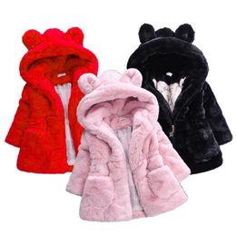 Cardigan Baby Girls Warm Winter Lagen Dikke faux fur Fashion Kids Hooded Jacket jas voor meisje bovenkleding kinderen kleding 2 3 4 6 7 jaar 230821