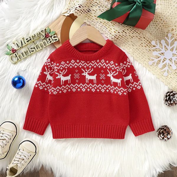 Cardigan bébé enfants garçons filles à manches longues pulls de Noël tricoté rouge décontracté col rond né infantile renne pulls tricots 1-3 ans 231007