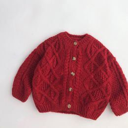 Cardigan bébé pull de noël rouge automne hiver bébé garçon fille vêtements tricotés à manches longues enfants enfant en bas âge Cardigan pull d'extérieur 230919