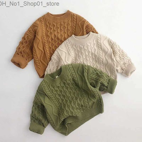 Cardigan Color Caramelo Bebé Niña Tejer Rayas Swater Kid Todo Partido Jersey Retro Patrón de Cáñamo Tops Boy Mantener Caliente Suéteres de Algodón Suave Q231206