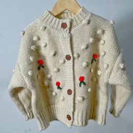 Cardigan vêtements pour enfants filles pull cerise laine balle cardigan veste tricotée 231016