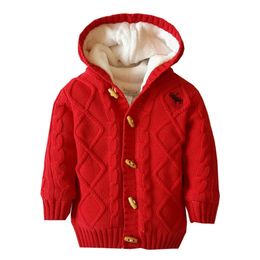 Cardigan Vestes pour enfants à manches longues tricoté Cardigan mode couleur unie torsadé col rond hiver pull à capuche manteau ropa de 231016