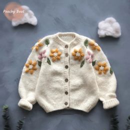 Cardigan Fahion bébé fille princesse broderie florale tricot Cardigan infantile enfant en bas âge enfant pull tenue printemps automne bébé tricots 1-10Y 231017