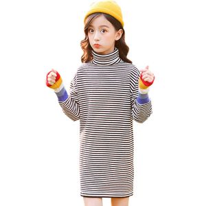 Cardigan pour filles arc-en-ciel Long pull fille Patchwork col roulé robe enfants automne hiver vêtements 6 8 10 12 14 210528