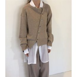 Cardigan pour femmes pull irrégulier tricoté Oblique simple boutonnage printemps vêtements gris décontracté mode nouveau 2023