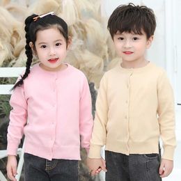 Cardigan tricoté à manches longues pour enfants, nouvelle version coréenne du printemps et de l'automne, manteau en pur coton, pull Q240122