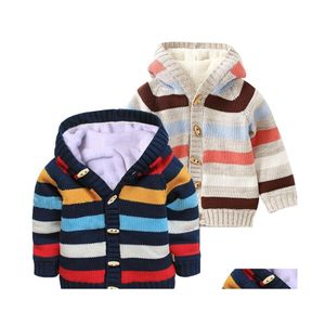 Cardigan Enfants Pull Enfant Garçon Arc-En-Coton Rayé Filles Hiver Polaire Doublé Chaud Haut En Tricot Vêtements Drop Delivery Bébé Maternit Dhw7J