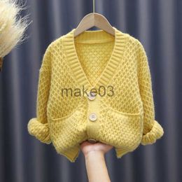 Cardigan Petites Filles Chandails Automne Vneck Cardigan Tricot Laine Enfants Vêtements Chauds Tenues D'hiver pour 4 5 6 7 8 9 10 11 12 Ans J230801