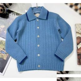 Cardigan de luxe revers bébé bleu pur simple boutonnage bouton enfants pull taille 100-160 haute qualité enfant tricoté veste nov10 drop del dhnj3
