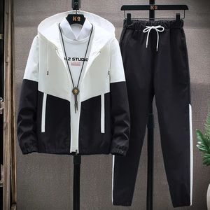 Vest heren Koreaanse Stijl JacketsPants Sportwear Hip Hop Sets Patchwork Sport Pak Casual Trainingspak Mannelijke 240314