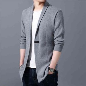 Cardigan Mens Sweaters Spring herfst Men Casual Cardigan Jacket Man Solid Color Long Sweater Windscheper enkele knop Coats 210804