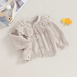 Cardigan Princess Baby Girls Knitted Sweater Cute Doll Collar Crochet Button Closure Clothes Outerwear Winter Kids Tops Outfits 231013