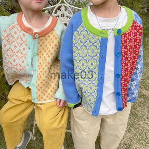 Cardigan printemps unisexe mode cardigans de blocage de couleur garçons et filles mode tricots enfants pulls manteaux J230801