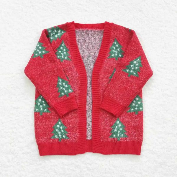 Cardigan Gros bébé fille Cardigan pull arbre de Noël rouge ouvert manches longues manteau enfants laine enfants enfant en bas âge automne hiver vêtements 231206