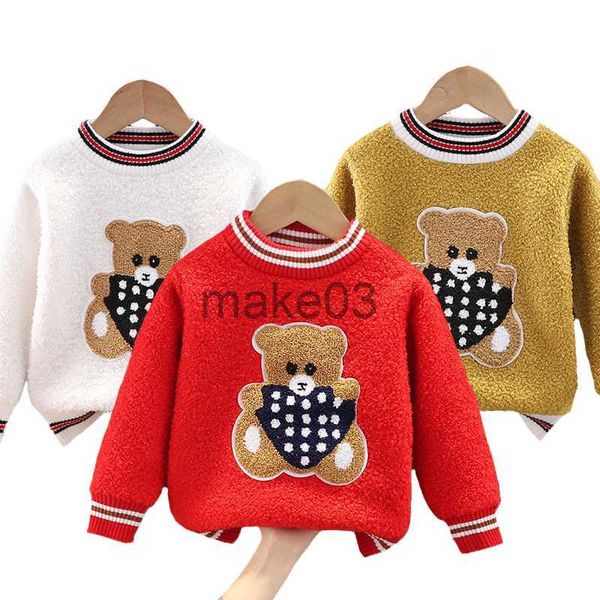 Cárdigan Invierno Niños Niñas Suéter Oso de dibujos animados Grueso Punto de fondo Cuello alto Camisas Sólido Cuello alto Suéter Suéter para niños J230801