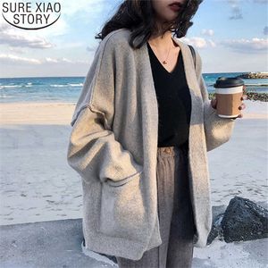 Cardigan Damesjas 2022 Herfst Winter Koreaanse Cashmere Cardigan Gebreide Sweater Oversized Lady Mode Kleding Elegante Tops 11261 210527