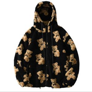 Cardigans 2022 Teddy polaire pull à capuche dessin animé ours moelleux ample Cardigan hiver chaud veste ample Sherpa pulls