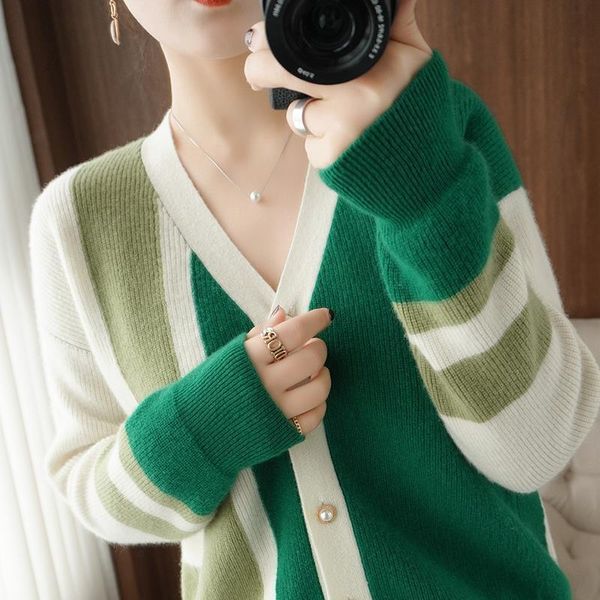 Cardigans 2022 tendance hauts Vintage Cardigan femme pull pulls tricoté rayé Crochet cachemire coréen Cardigan pour les femmes mode mignon