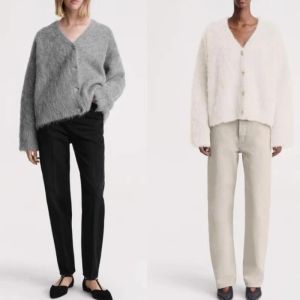 Cardigans 2023 veste tricotée Cardigan moyen Long gris chiné alpaga col en V pull ample pour femmes