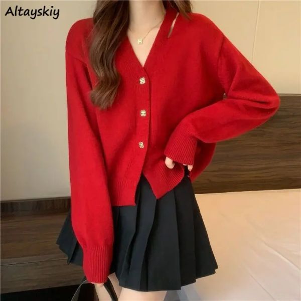 Cardigans Cardigan femmes Style coréen pur tendre offre spéciale Vneck Ins Hipster automne basique Femme Allmatch confortable tricots étudiant pull