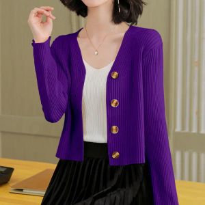 Cardigans à col en v et boutons assortis pour femmes, pull-over, couleur unie, surdimensionné, ample, coréen, nouvelle collection automne 2022