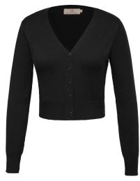 Cardigans Grace Karin pull femmes neuf points manches col en V boutons décor recadrée coton dames hauts tricots tricot manteau Cardigan hauts