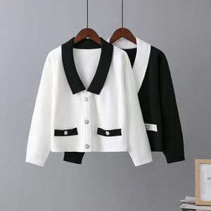 Cardigans HLBCBG noir blanc Cardigan pour femmes simple boutonnage femme Cardigan pull haut automne hiver à manches longues tricoté ouvert Cardigan